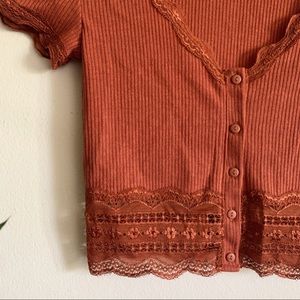 UO lace button down crop top
